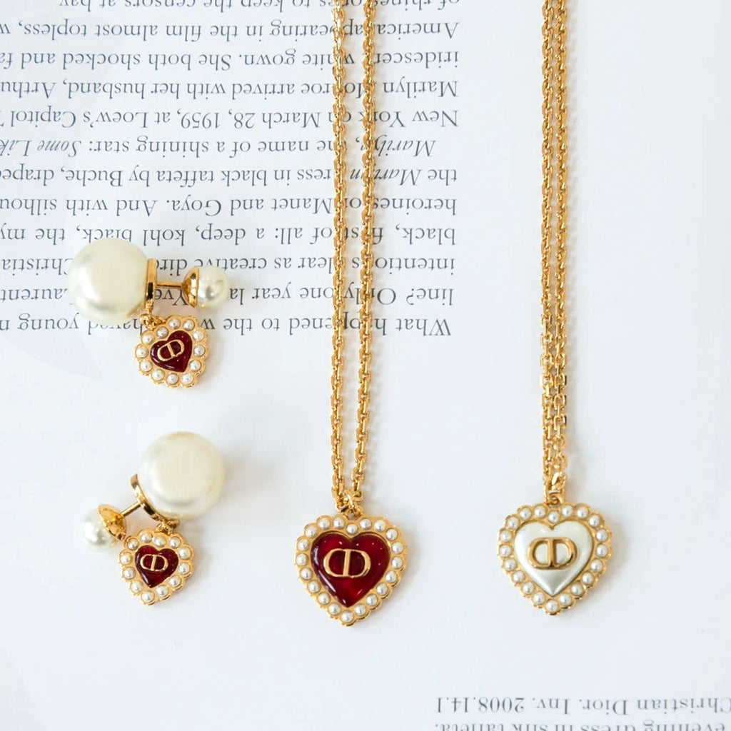 Dior Diamond Heart Necklace Bracelet Earrings