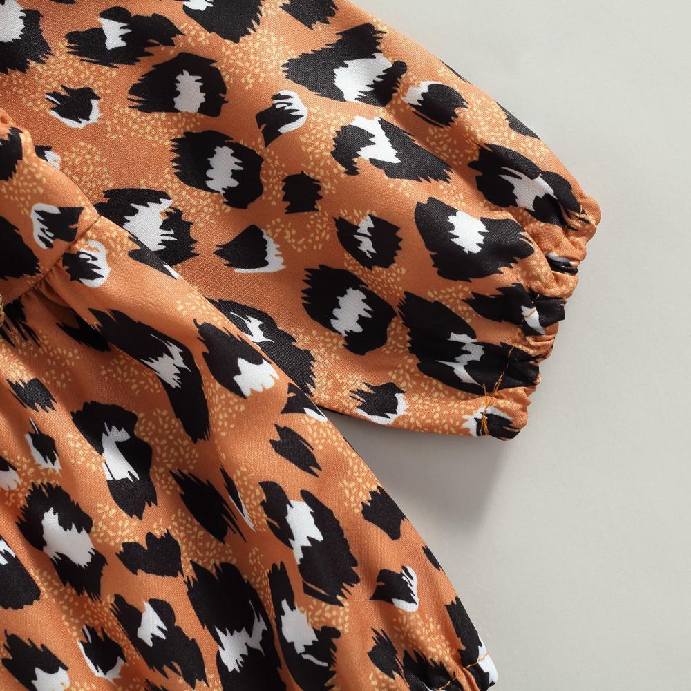 Autumn Infant Long Sleeve Romper Leopard Print Bodysuit Bow Wholesale Baby Girl Clothes
