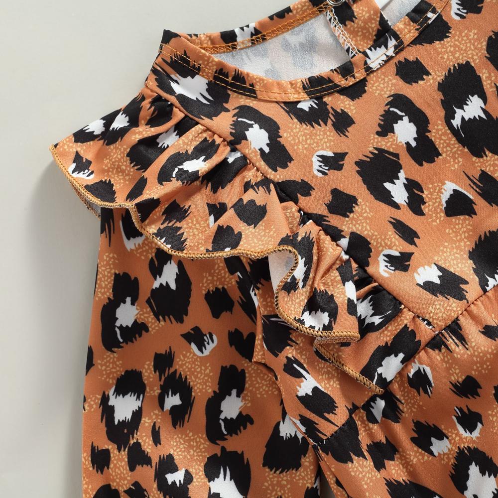 Autumn Infant Long Sleeve Romper Leopard Print Bodysuit Bow Wholesale Baby Girl Clothes