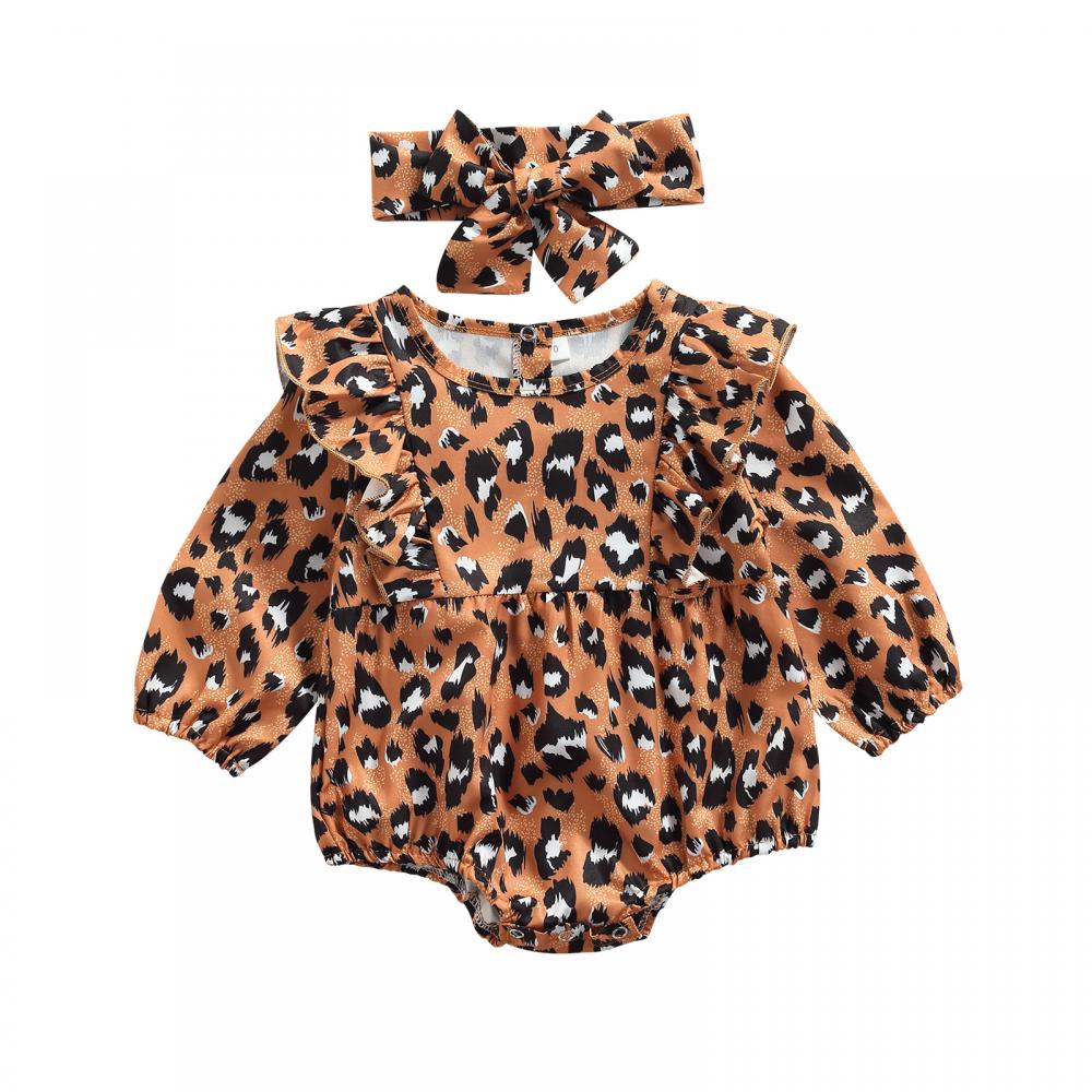 Autumn Infant Long Sleeve Romper Leopard Print Bodysuit Bow Wholesale Baby Girl Clothes