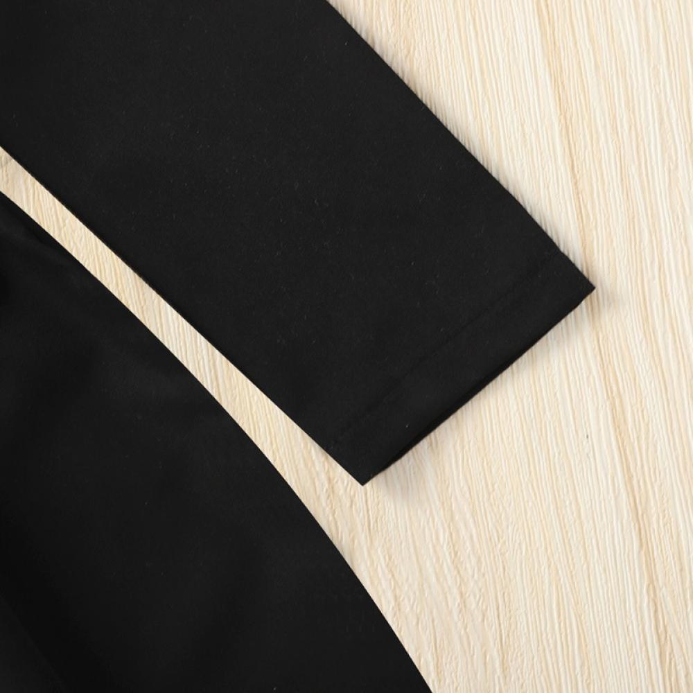 Black Long Sleeve Leopard Print Belt Girls Dress Wholesale