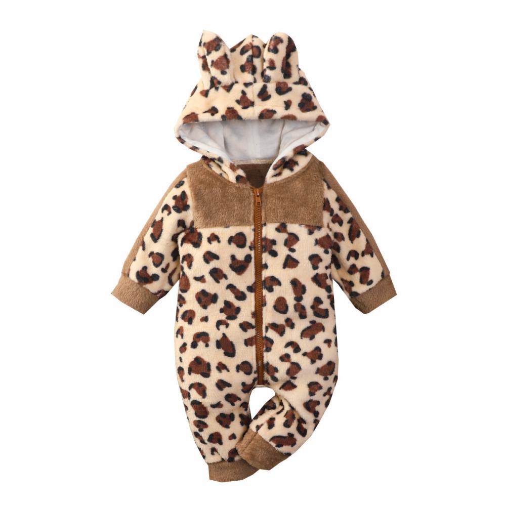 Autumn and Spring Baby Leopard Zipper Romper Wholesale Baby Clothes