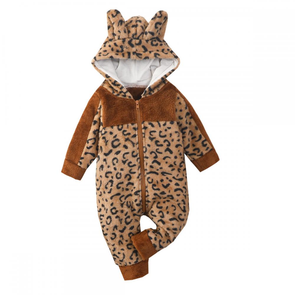 Autumn and Spring Baby Leopard Zipper Romper Wholesale Baby Clothes