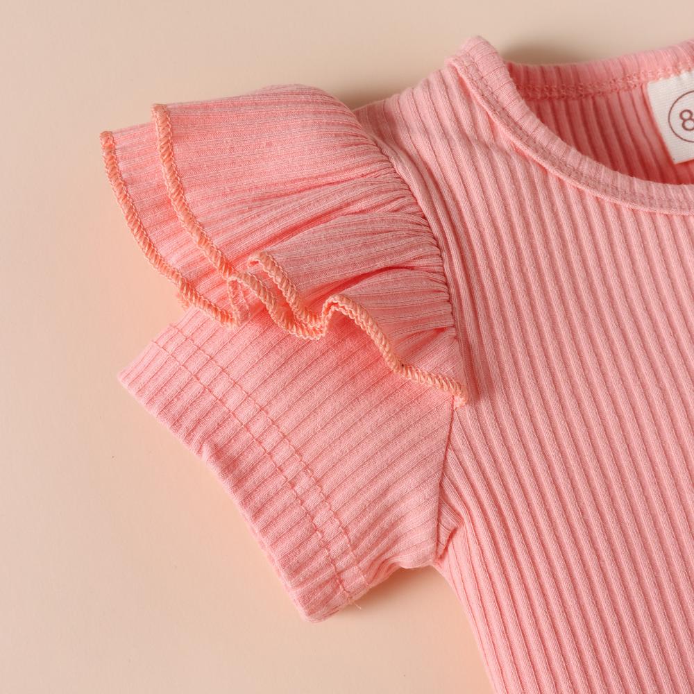 Baby and Toddler Girls 3pcs Set Summer Ruffle Sleeve Top and Cow Printed Leopard Skirt and Headband Wholesale Girls Clothing