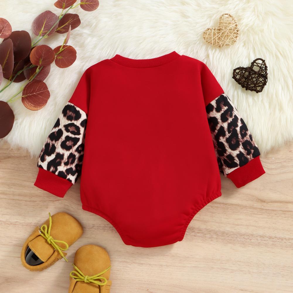 Autumn Christmas Girls Letter Print Leopard Romper Wholesale Baby Clothes
